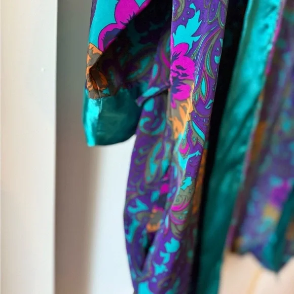 Vintage 80s Victorias Secret Gold Label Floral Kimono Satin Silk Robe - Picture 5 of 5
